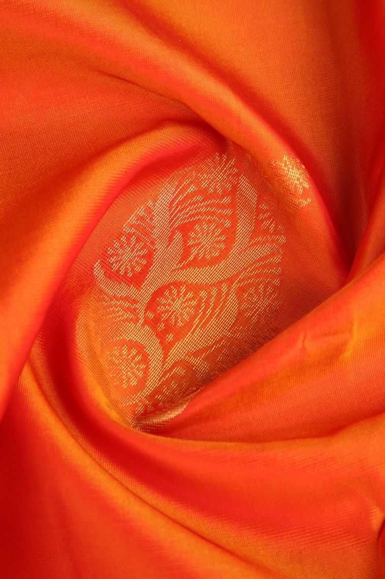 Tiger Orange Soft Silk Saree Gold Zari with Manga view 4