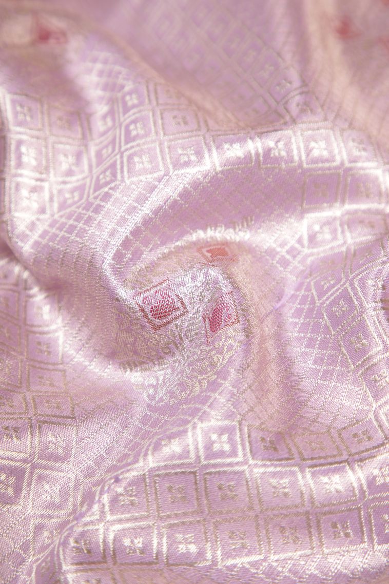 Periwinkle Purple Apoorva Silk Sarees with Gold And Silver Zari Geometric Shapes view 4