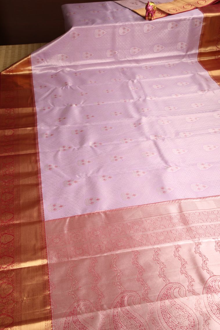 Periwinkle Purple Apoorva Silk Sarees with Gold And Silver Zari Geometric Shapes view 2