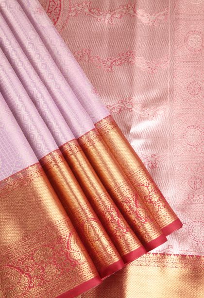 Periwinkle Purple Apoorva Silk Sarees with Gold And Silver Zari Geometric Shapes