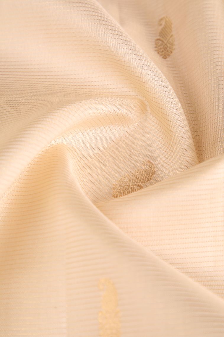 Vanilla Custard Yellow Soft Silk Saree with Gold Zari Floral Puttas view 4