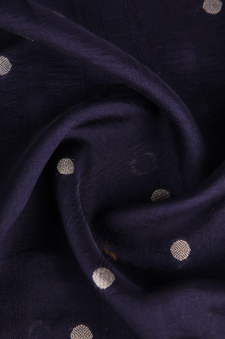 Indigo Blue Banaras Sarees with Silver Zari Buttis (small Dots Or Motifs) view 4