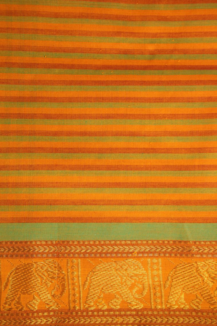 Merigold Orange Poly Cotton Sarees Gold Zari with Checks view 3