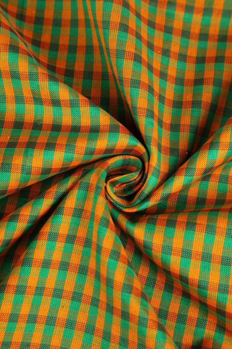 Merigold Orange Poly Cotton Sarees Gold Zari with Checks view 4