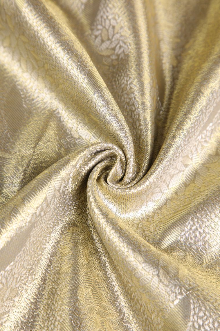Hazelwood Yellow Apoorva Silk Sarees with Silver Zari Leaf Pattern view 4