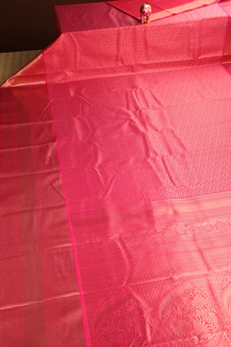Strawberry Pink Apoorva Silk Sarees Copper Zari with Floral Patterns view 2