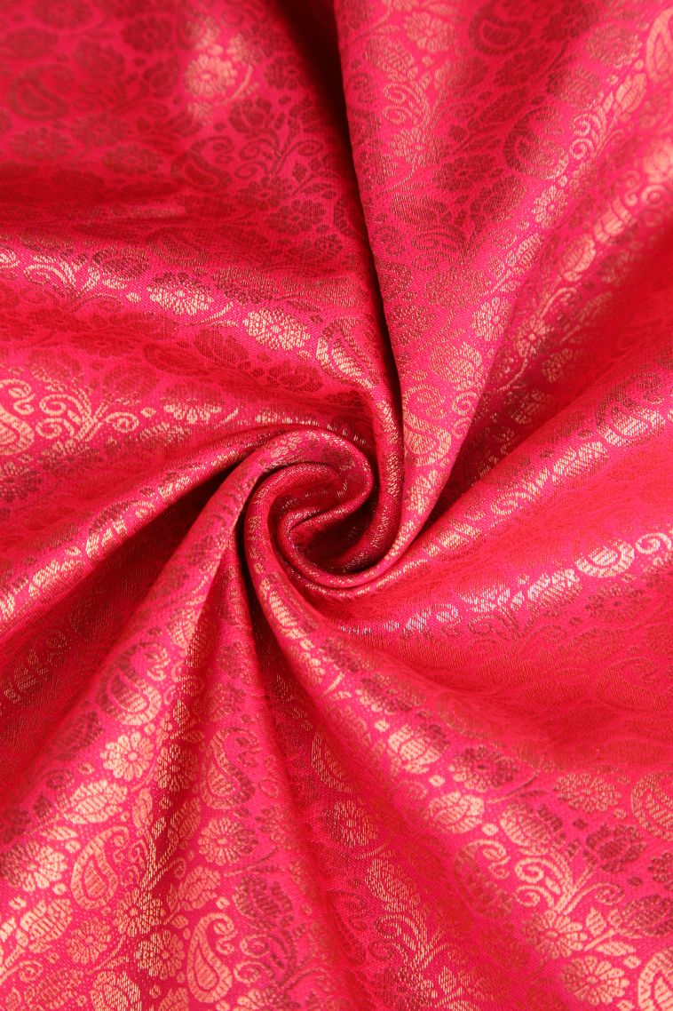 Strawberry Pink Apoorva Silk Sarees Copper Zari with Floral Patterns view 4