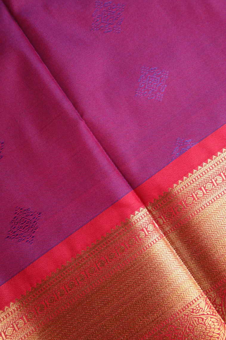 Aegean Blue Visiri Madippu Silk Sarees Gold Zari with Kolam Pattern view 3