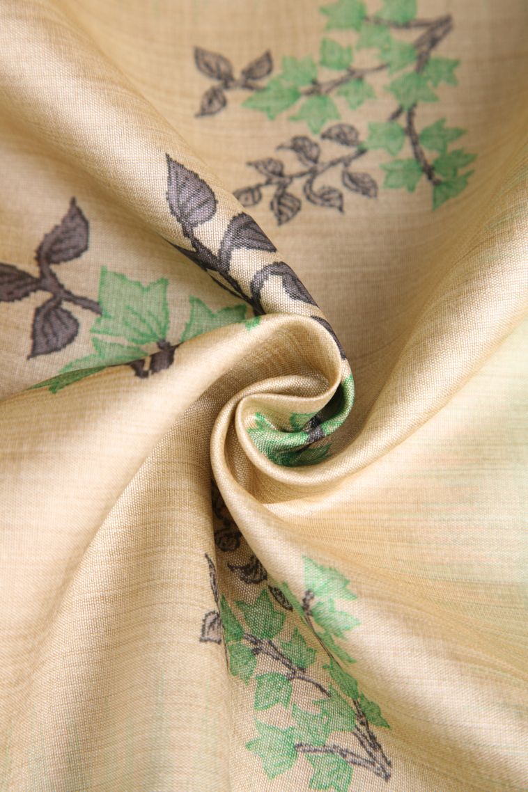 Pistachio Green Semi Tussar Silk with Gold Zari Floral Patterns view 4