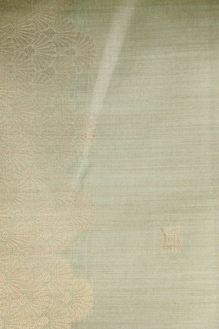 Pistachio Green Semi Tussar Silk with Gold Zari Floral Patterns view 3