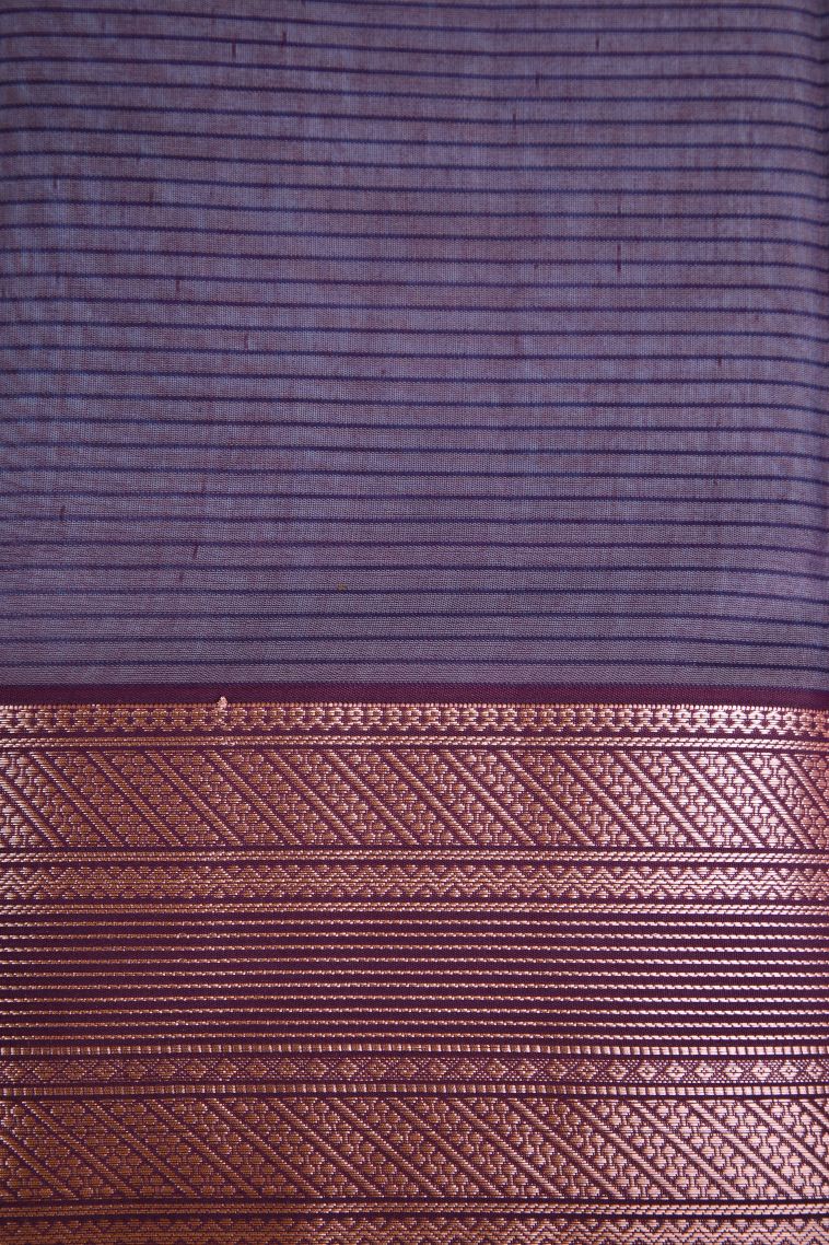 Cerulean Blue Silk Cotton Sarees with Copper Zari Floral Patterns view 3