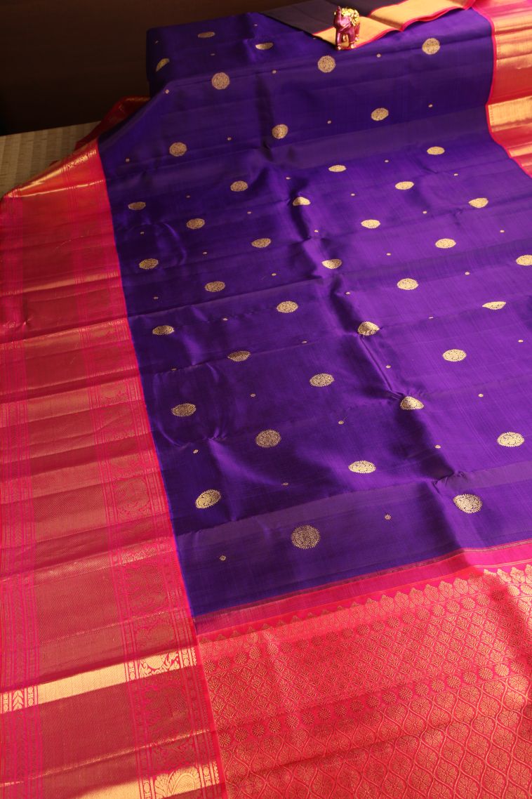 Viola Purple Kanchipuram Silk Sarees Gold Zari with Yali Motif view 2
