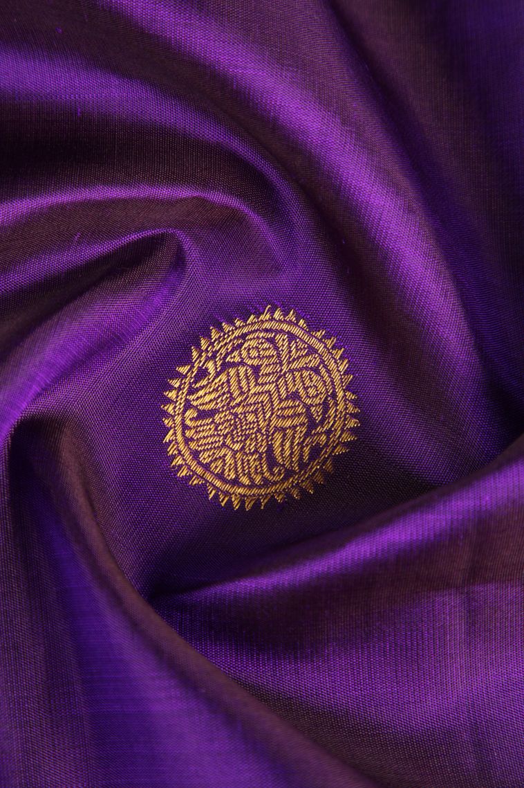 Viola Purple Kanchipuram Silk Sarees Gold Zari with Yali Motif view 4