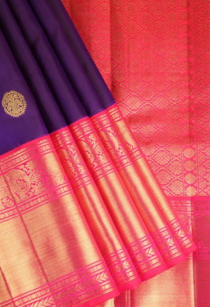 Viola Purple Kanchipuram Silk Sarees Gold Zari with Yali Motif