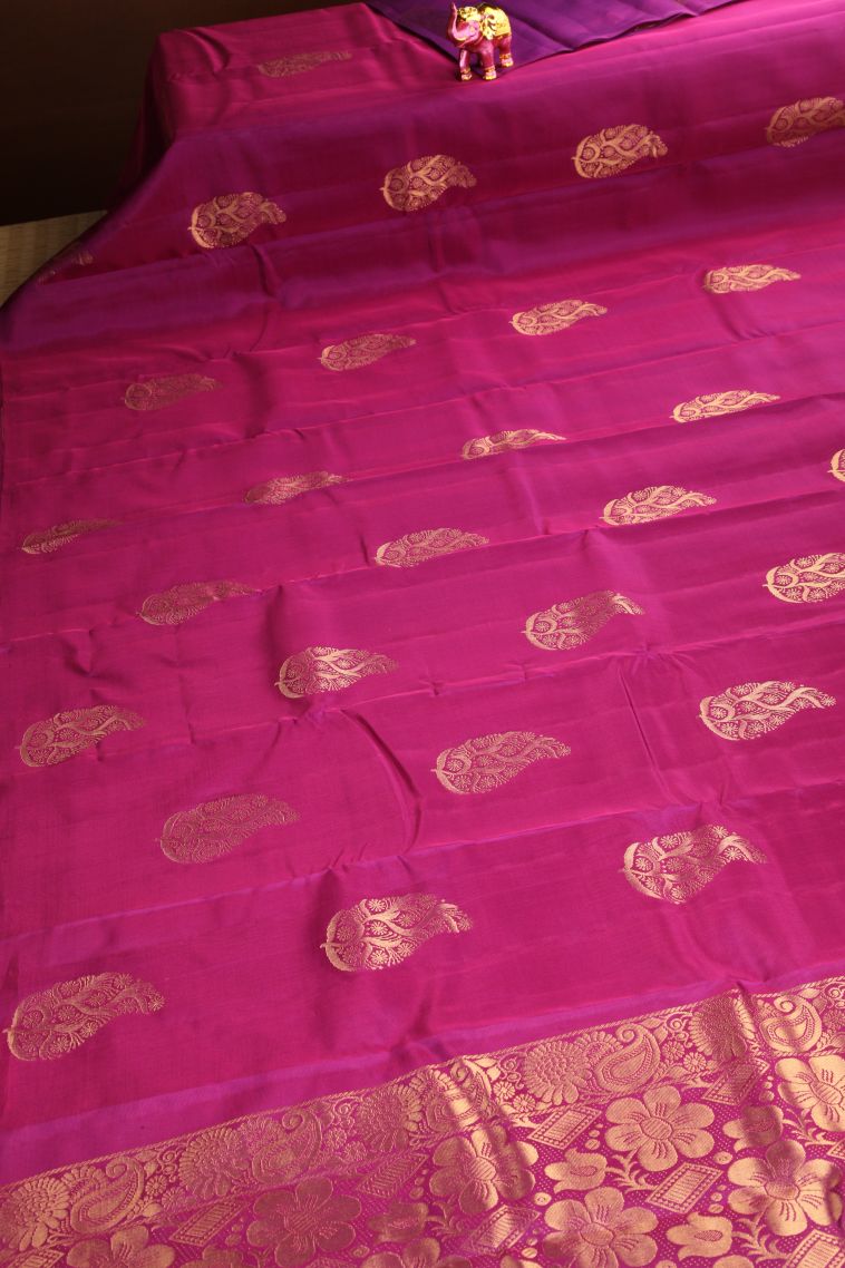 Magenta Pink Soft Silk Saree Copper Zari with Manga view 2