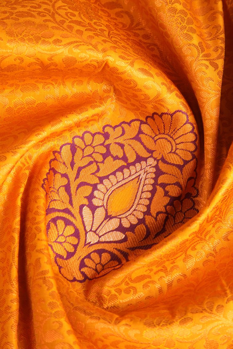 Apricot Orange Visiri Madippu Silk Sarees with Copper Zari Floral Patterns view 4
