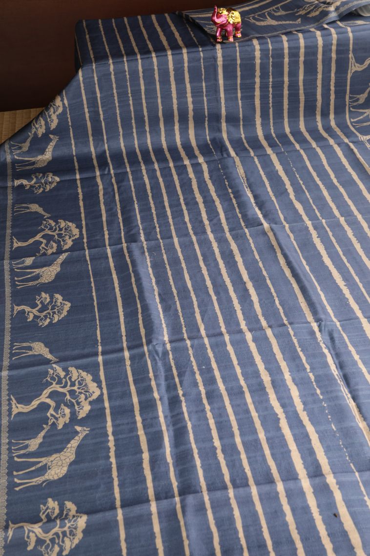 Stone Blue Jute Sarees with Without Zari Zari Pathik Motifs view 2