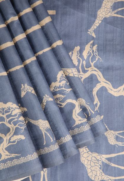 Stone Blue Jute Sarees with Without Zari Zari Pathik Motifs
