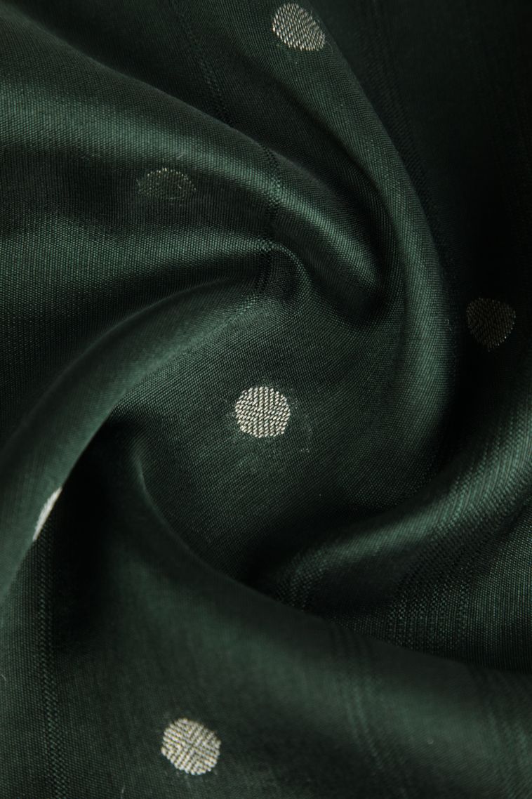 Bottle Green Banaras Sarees with Silver Zari Buttis (small Dots Or Motifs) view 4