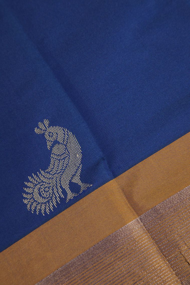 Cobalt Blue Arani Silk Sarees Gold And Silver Zari with Buttis (small Dots Or Motifs) view 3
