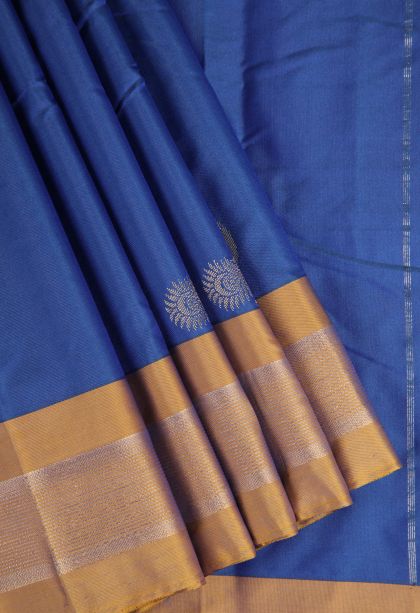 Cobalt Blue Arani Silk Sarees Gold And Silver Zari with Buttis (small Dots Or Motifs)
