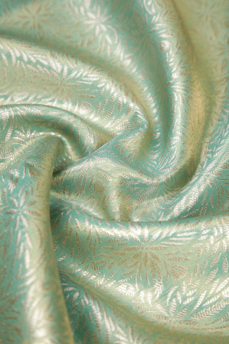 Mint Green Apoorva Silk Sarees with Gold And Silver Zari Floral Puttas view 4
