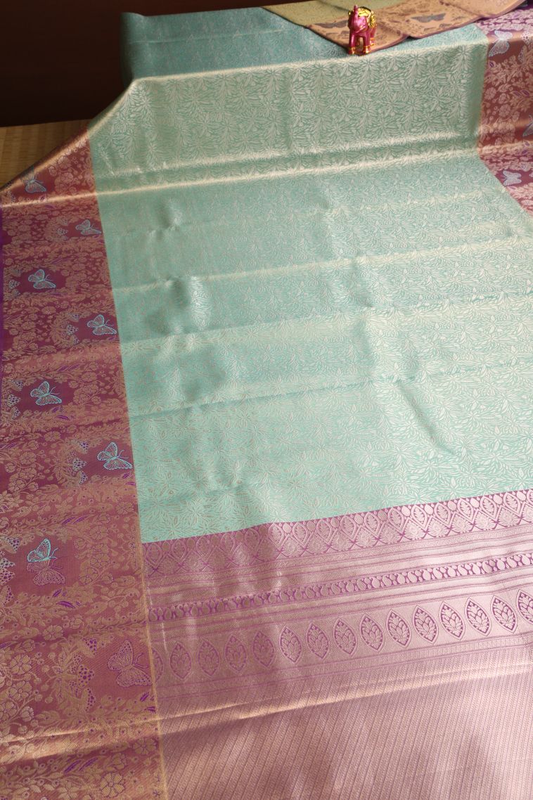 Mint Green Apoorva Silk Sarees with Gold And Silver Zari Floral Puttas view 2