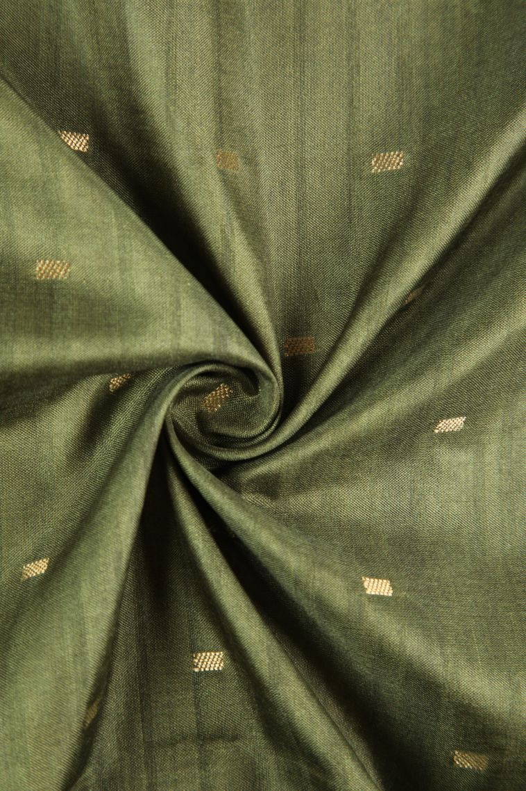 Juniper Green Semi Raw Silk Printed Gold Zari with Zari Puttas view 4