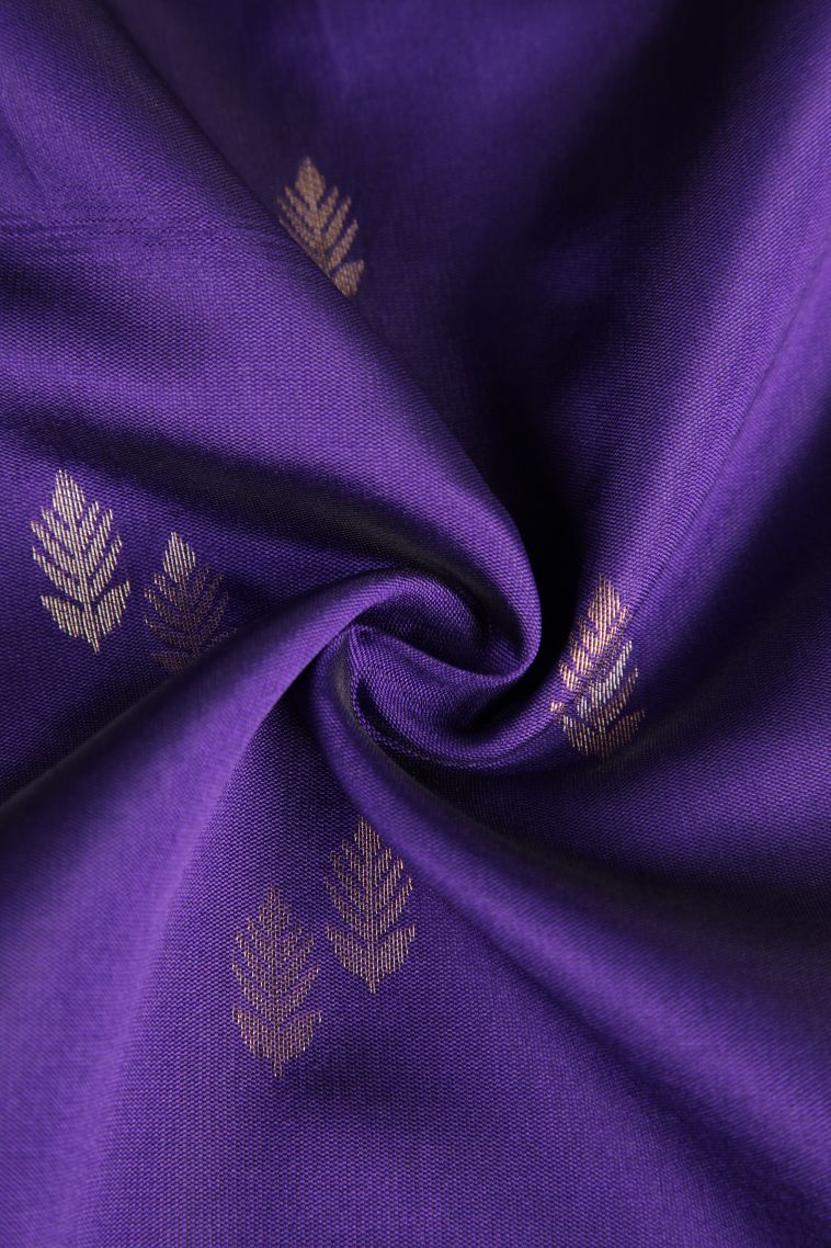 Admiral Blue Raw Silk Sarees with Gold Zari Leaf Pattern view 4