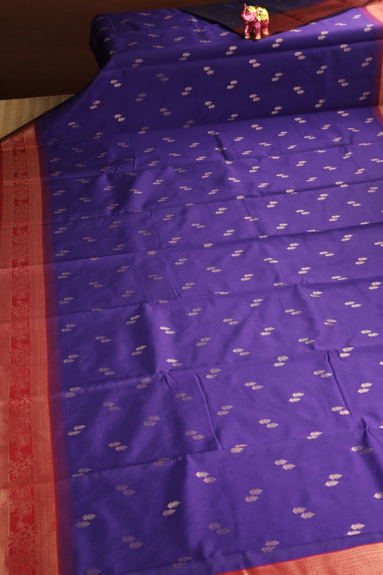 Admiral Blue Raw Silk Sarees with Gold Zari Leaf Pattern view 2