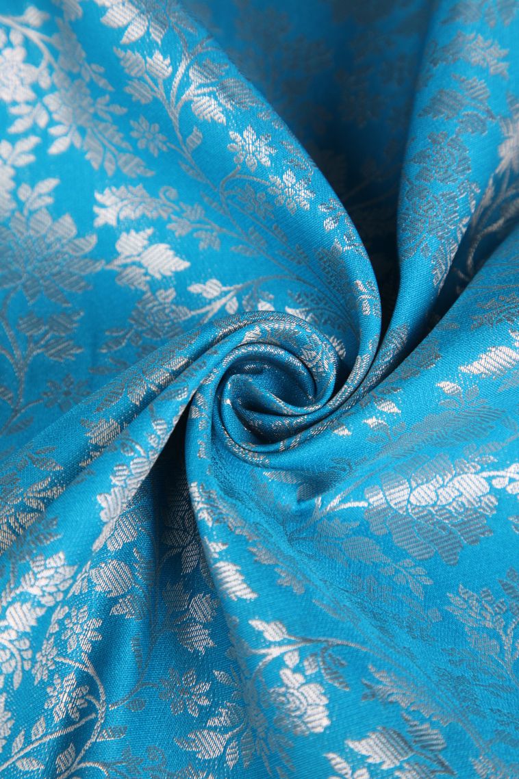 Cerulean Blue Apoorva Silk Sarees Silver Zari with Floral Patterns view 4
