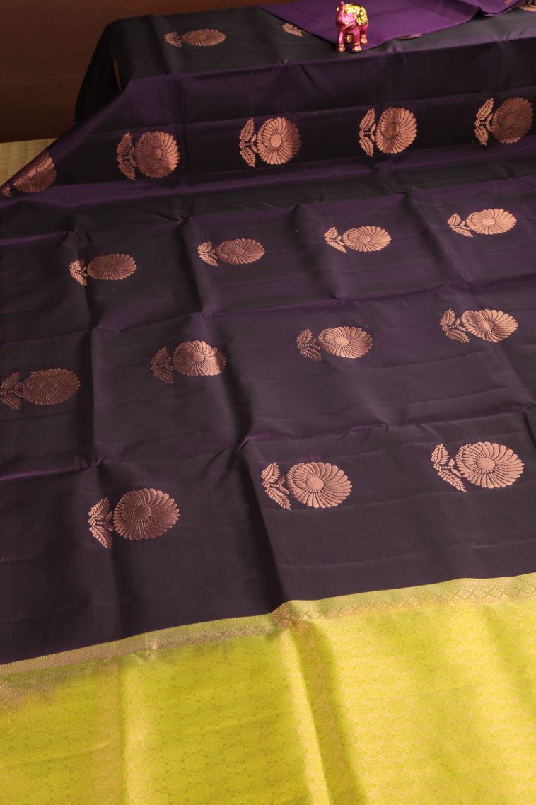 Viola Purple Soft Silk Saree with Copper Zari Floral Patterns view 2