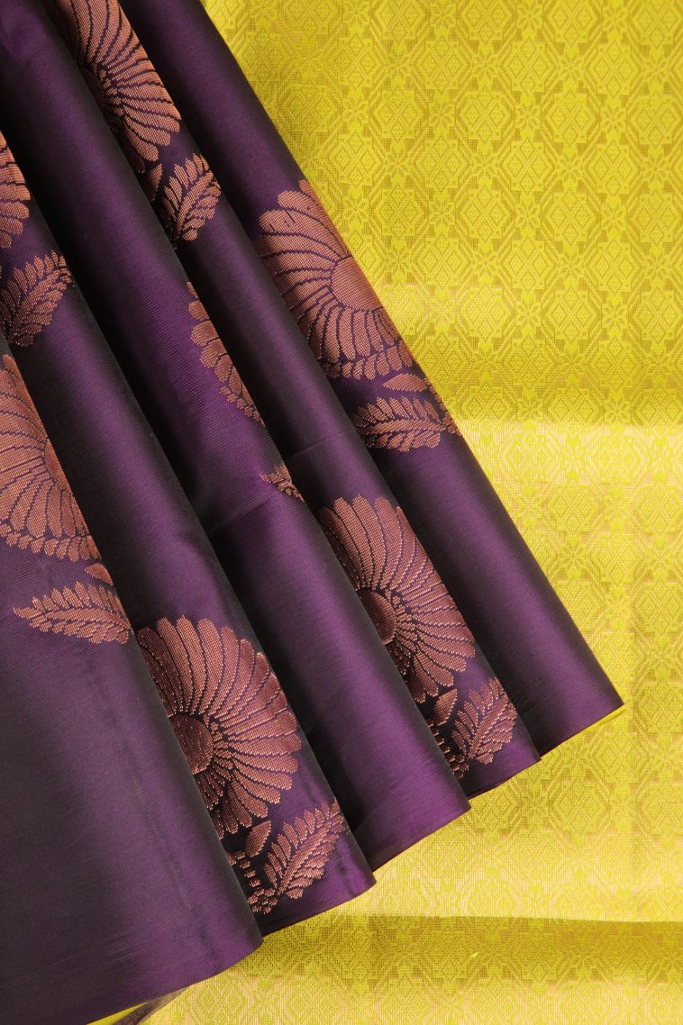 Viola Purple Soft Silk Saree with Copper Zari Floral Patterns view 1