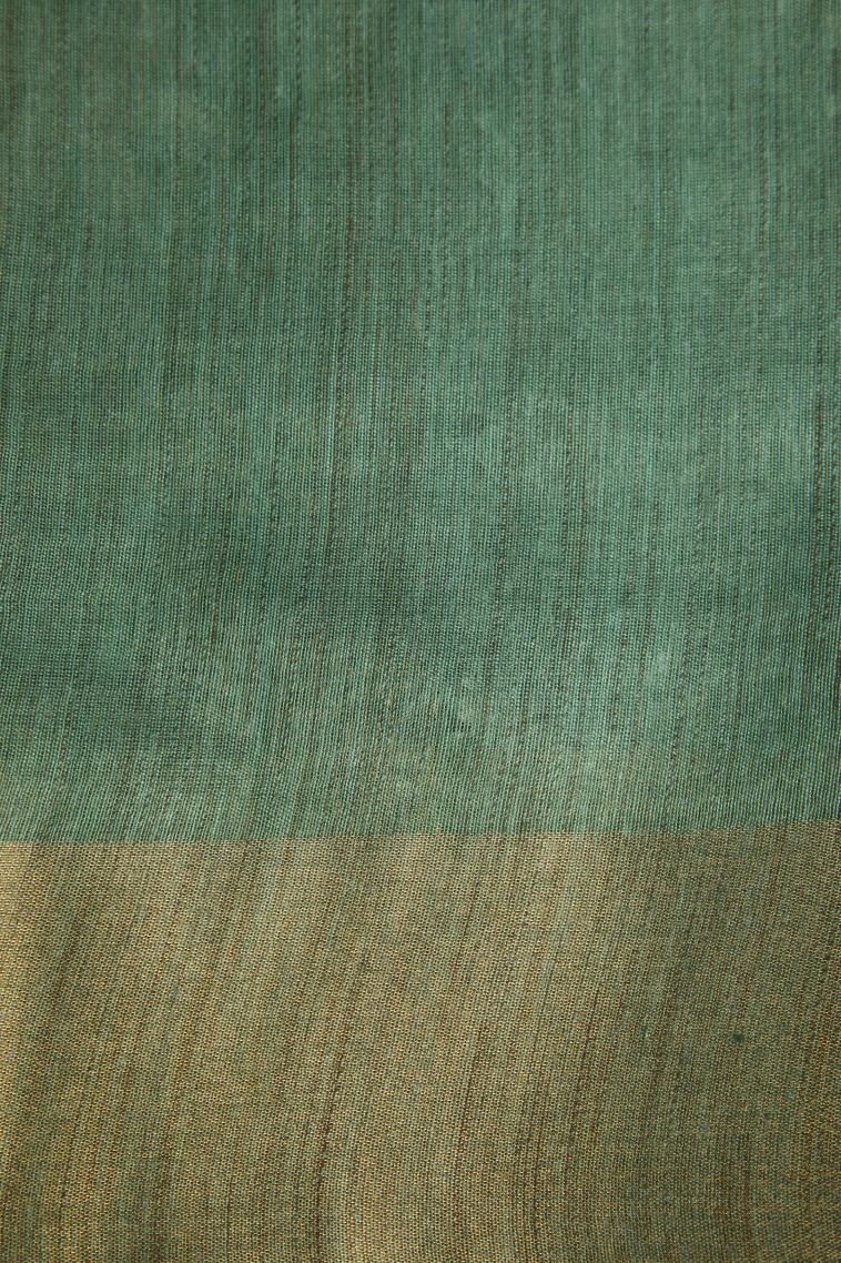 Basil Green Jute Sarees with Gold Zari Plain view 3