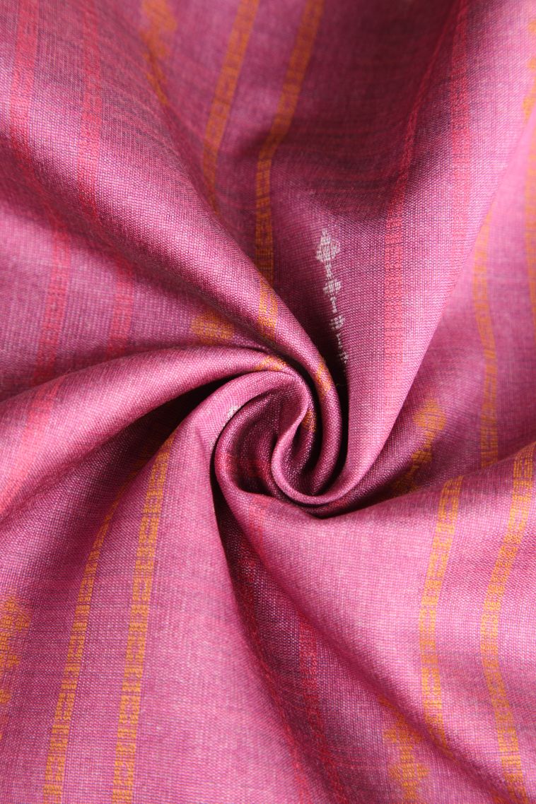 Rose Pink Semi Tussar Silk with Silver Zari Stripes view 4