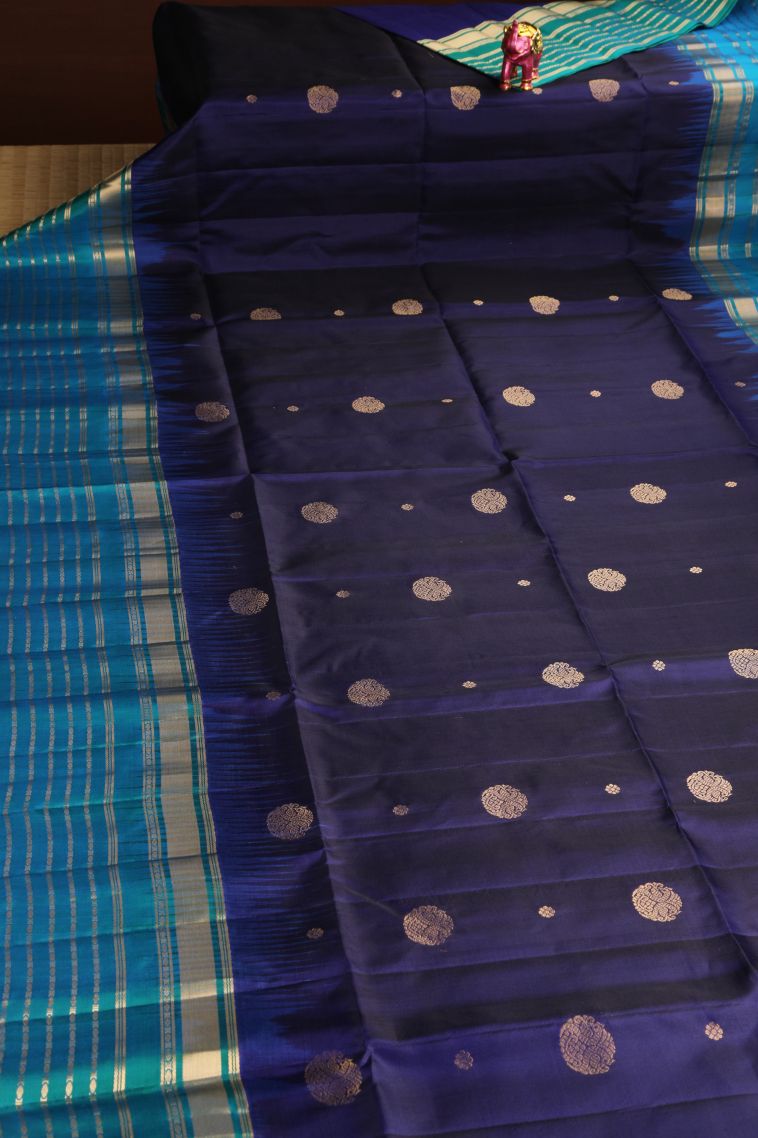 Berry Blue Soft Silk Saree with Gold Zari Annam Rudhratcham view 2