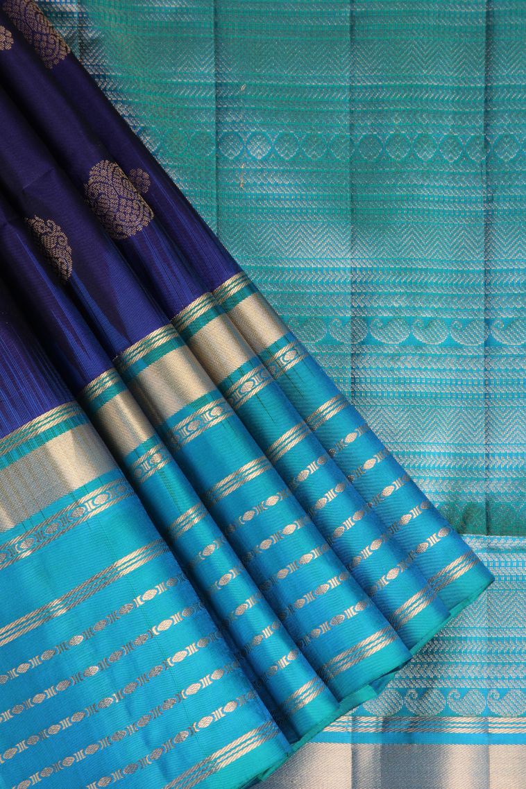 Berry Blue Soft Silk Saree with Gold Zari Annam Rudhratcham view 1