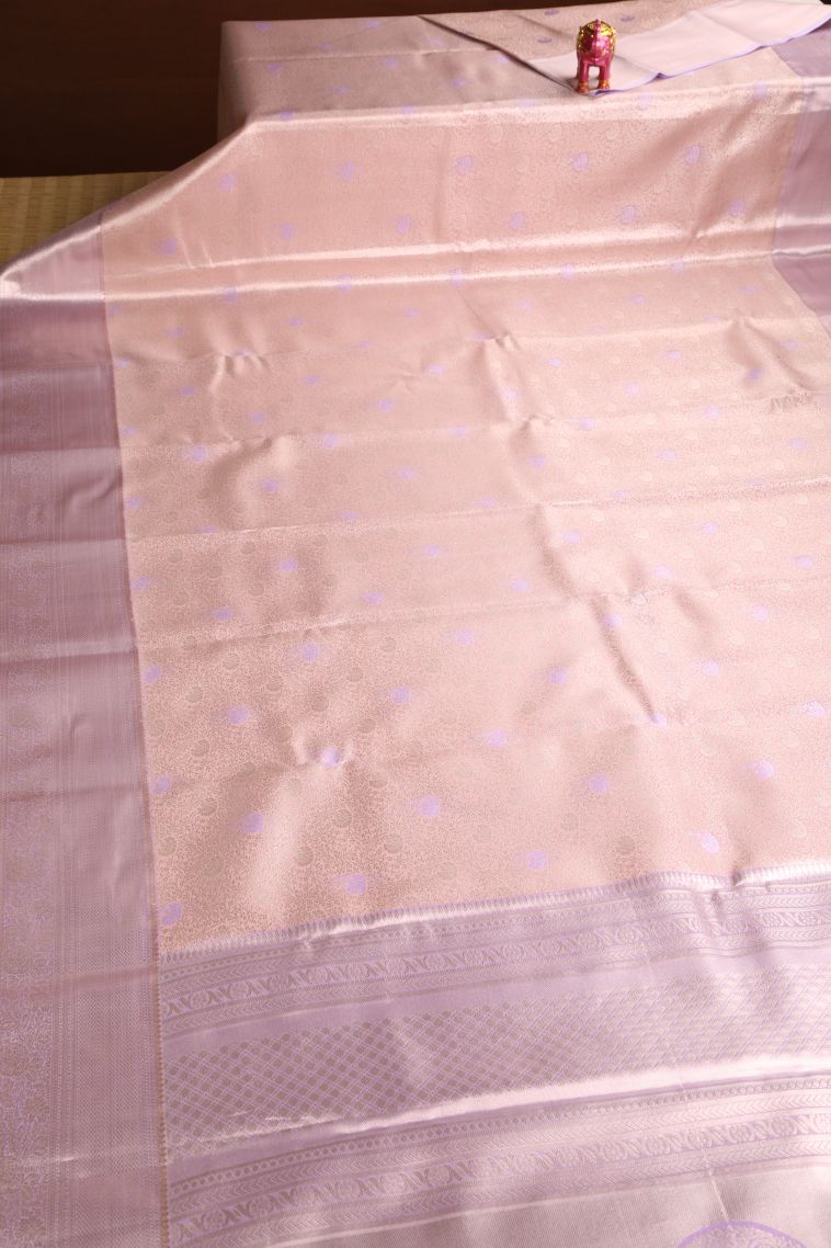 Salmon Pink Apoorva Silk Sarees with Gold And Silver Zari Floral Puttas view 2
