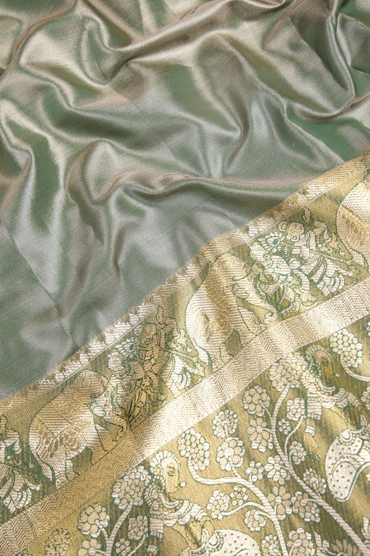 Lemon Yellow Apoorva Silk Sarees with Silver Zari Floral Puttas view 3