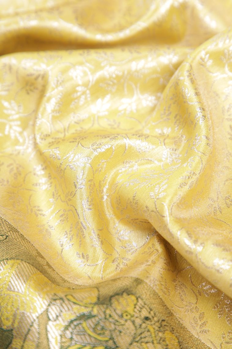 Lemon Yellow Apoorva Silk Sarees with Silver Zari Floral Puttas view 4