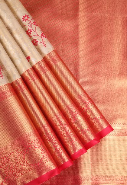 Vanilla Custard Yellow Apoorva Silk Sarees with Gold And Silver Zari Floral Patterns