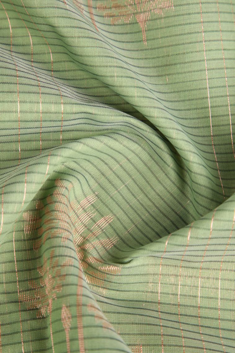 Sage Green Silk Cotton Sarees with Copper Zari Floral Patterns view 4
