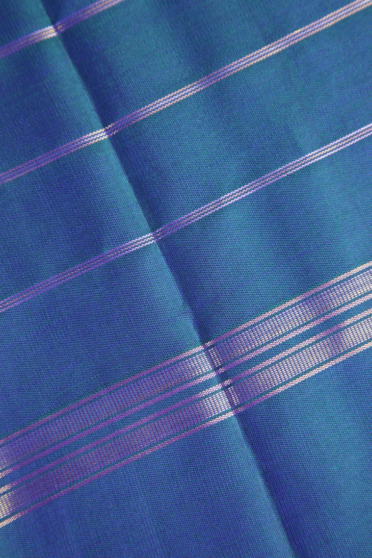 Cerulean Blue Kanchipuram Silk Sarees with Gold Zari Peacock And Rudhractam view 3