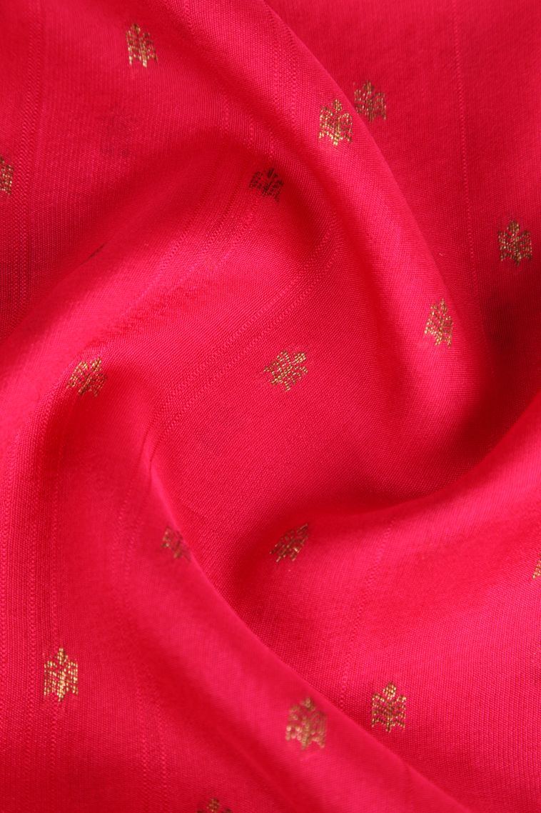 Strawberry Pink Banaras Sarees Antic Zari with Floral Puttas view 4