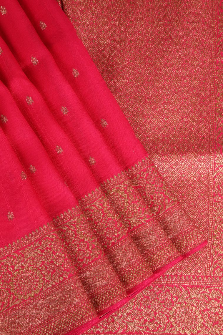 Strawberry Pink Banaras Sarees Antic Zari with Floral Puttas view 1