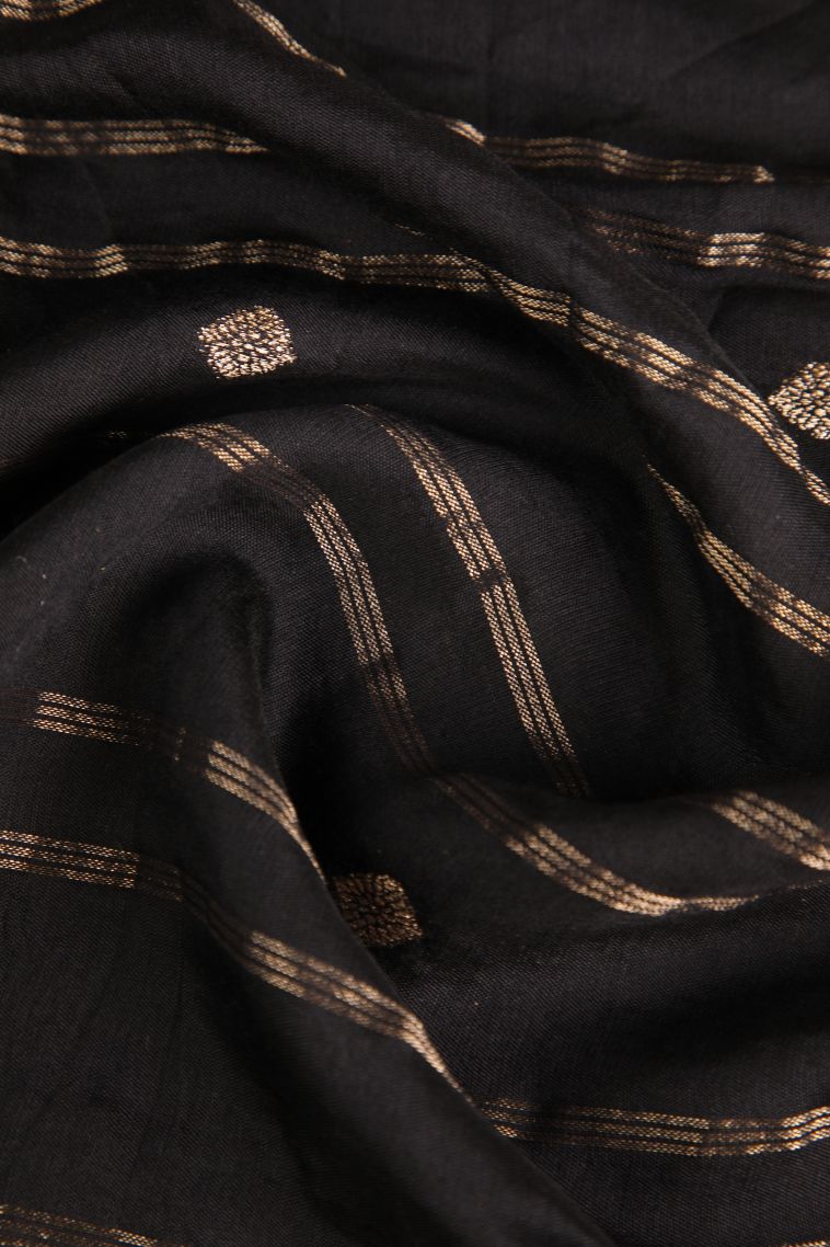 Asphalt Black Chanderi Cotton Sarees Antic Zari with Cross Straipes view 4