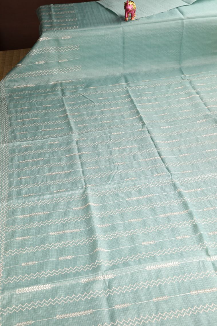 Pistachio Green Manipuri Cotton Sarees Without Zari with Geometric Shapes view 2
