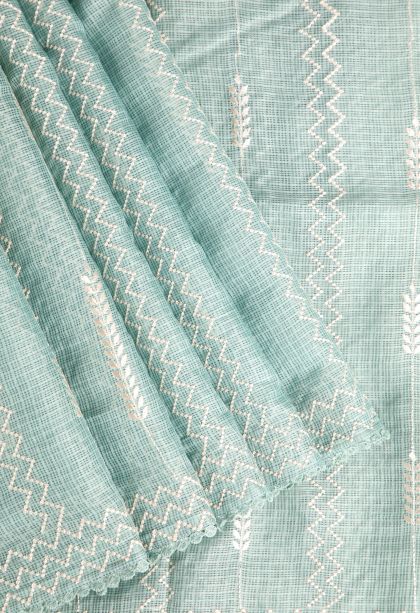 Pistachio Green Manipuri Cotton Sarees Without Zari with Geometric Shapes