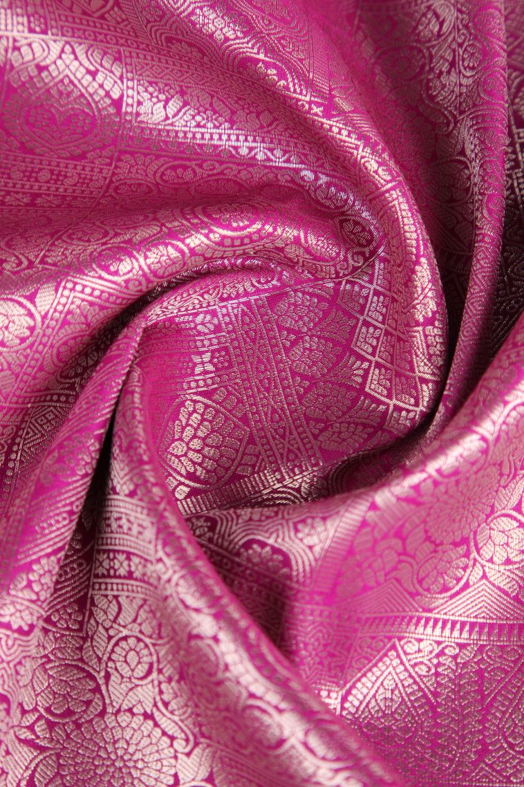 Magenta Pink Apoorva Silk Sarees Silver Zari with Floral Patterns view 4
