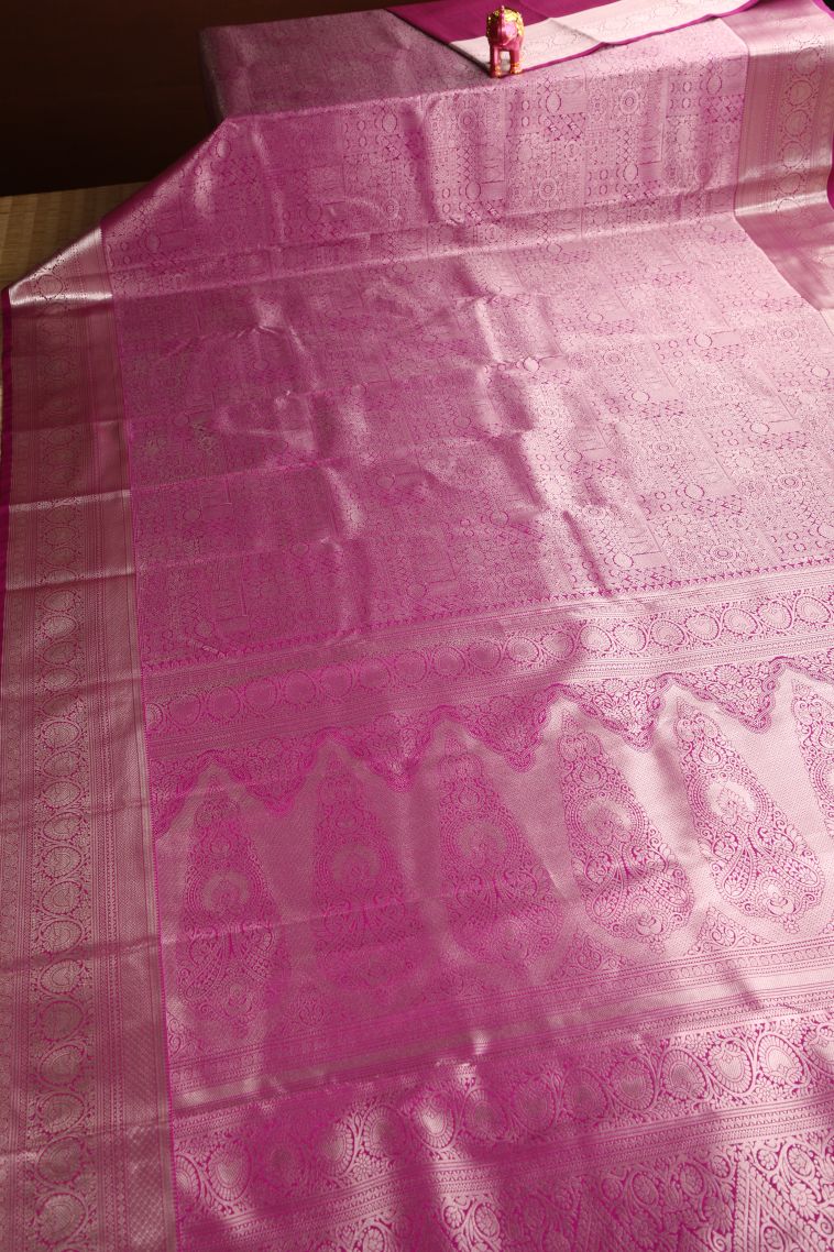 Magenta Pink Apoorva Silk Sarees Silver Zari with Floral Patterns view 2
